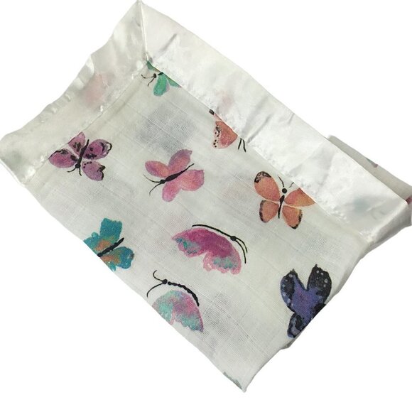 Lulujo Lovey Security Blanket Butterfly Butterflies Satin Muslin Cotton 17" Sq. - Picture 2 of 5